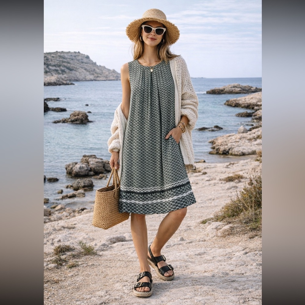 🄷&🄼 Pattern Tank Dress with back tie